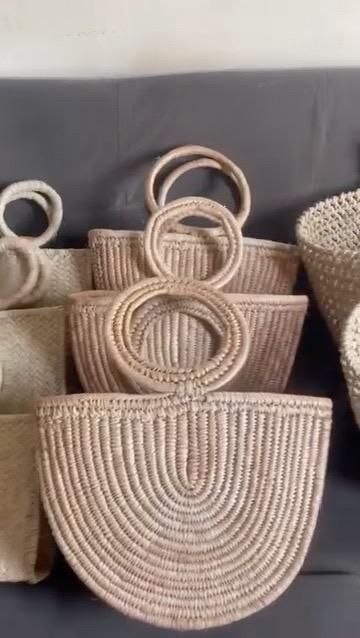 Woven Straw Handbag - Natural Fiber Tote with Loop Handle